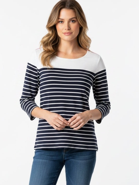 Jones New York Tops - Jones New York Navy and White Striped Boatneck Top